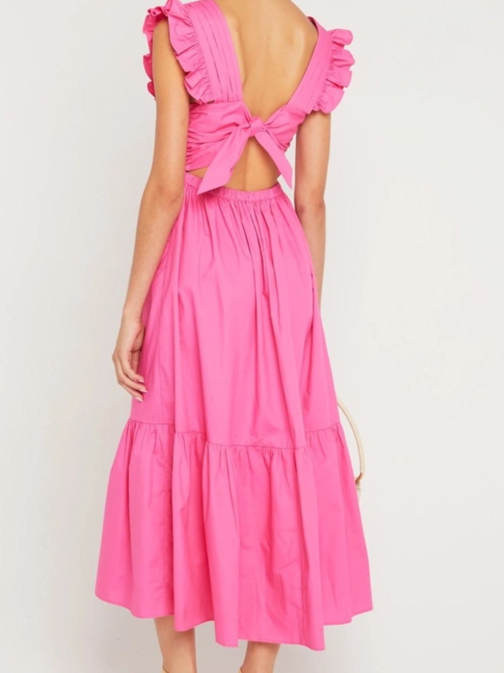 Women's Pink Ruffle Midi Dress - opt - Picture 2 of 5
